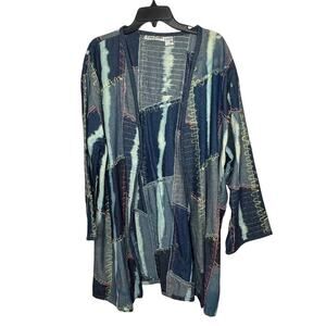Erica Brooke Artsy Patchwork Embroidered Longline Open Front Denim Jacket 16